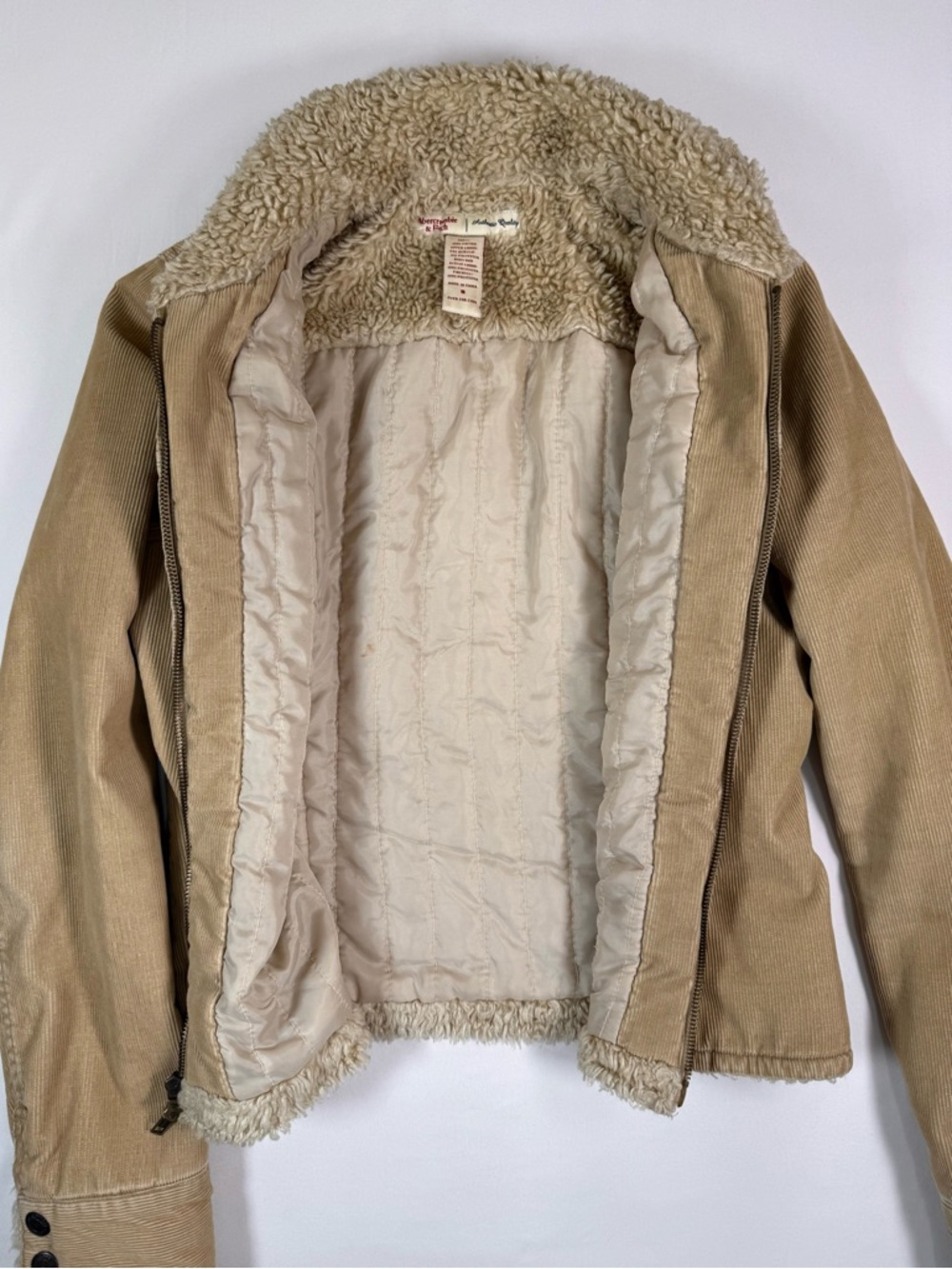 VINTAGE ABERCROMBIE & FITCH Womens Sherpa Corduroy Jacket S Y2K Trucker Western - Picture 7 of 16